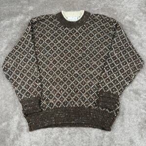 Vtg Brown Diamond Pattern Crewneck Sweater Size L Fair Isle Georgios